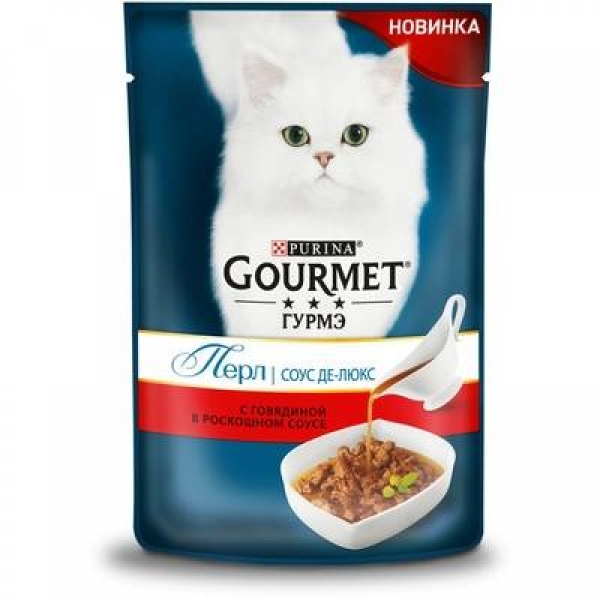 Gourmet влажный корм Перл Соус Де-люкс для кошек, с говядиной в роскошном соусе, Gourmet Perl